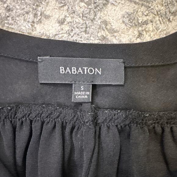 Aritzia‎ Babaton Women's Black Collarless Button Down Blouse Cropped Small - Picture 5 of 9